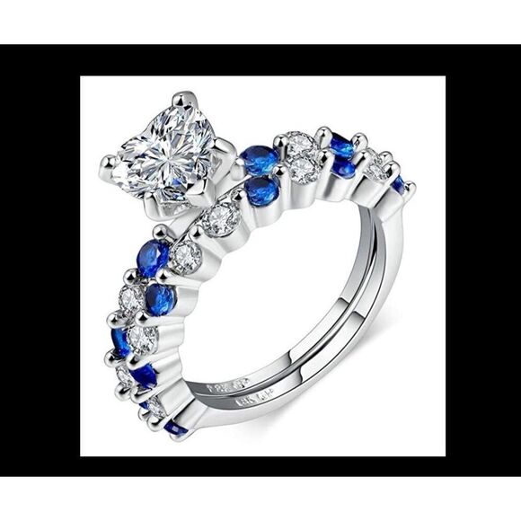 NEW~2.5 Ct. Blue & White Lab Created Sapphire Wedding/Bridal Ring Set Sz 8 - Picture 3 of 5